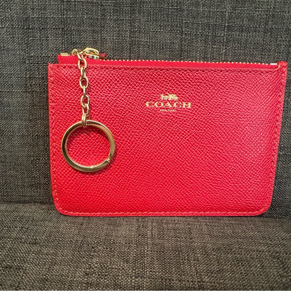 Coach Scarlet Leather Key Holder with Gold Chain